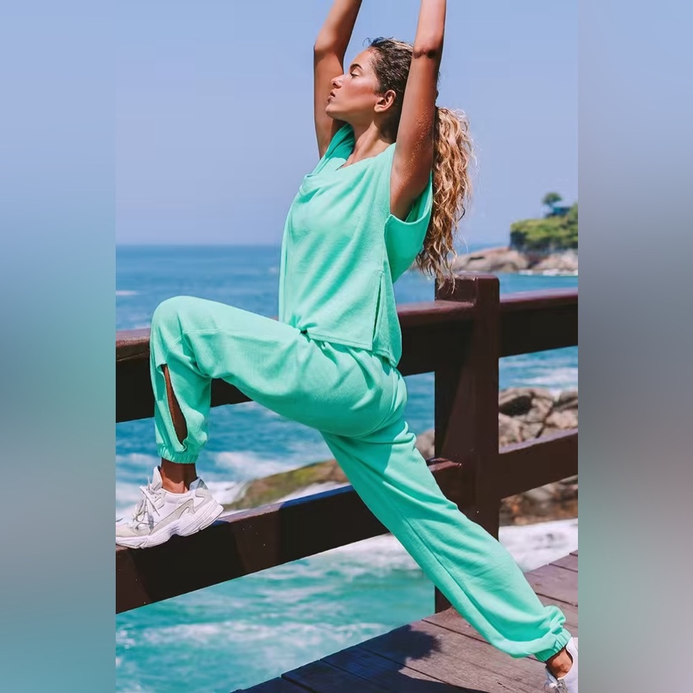 Cupshe Honey Elastic waisted green/mint Jogger Sweatpants Open side ankles